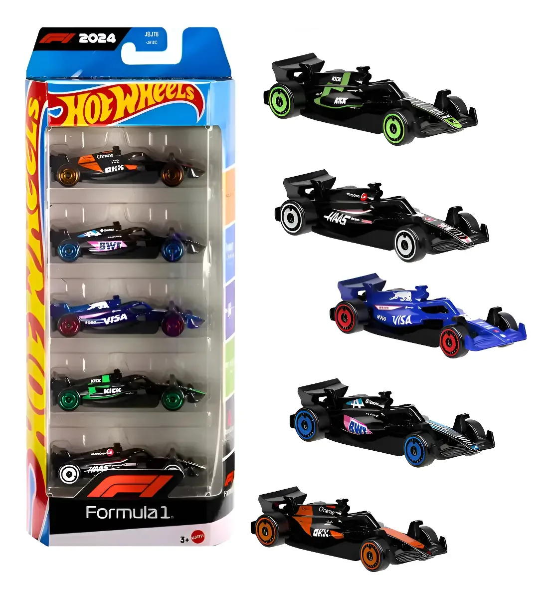 Kit com 5 Carros Hot Wheels - Fórmula 1 F1 2024 Multicor